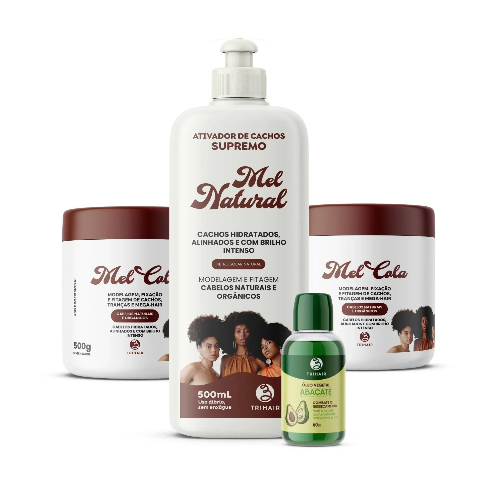 2 Mel Cola Trihair - 500g + Ativador Mel Natural + Óleo Capilar Abacate - Trihair Cosméticos